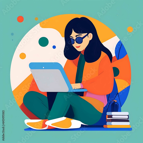 Woman Is Working With Laptop, Concept Flat Illustration for Working