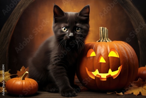 halloween cat with pumpkin © Dinaaf