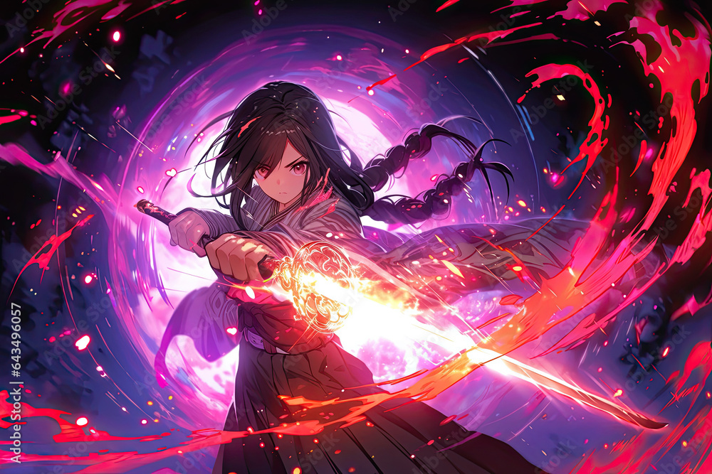 Fototapeta premium A swordswoman who fights with a magic sword