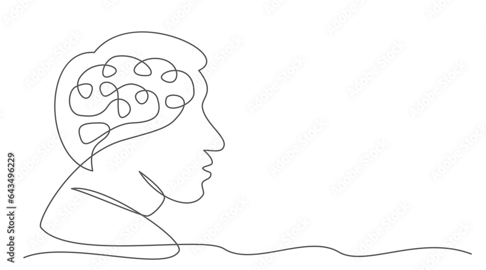 Brain One line drawing isolated on white background