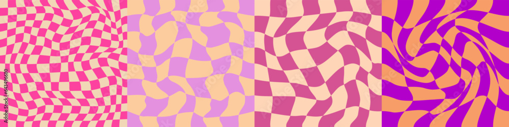 Pattern Psychedelic checkerboard set. Groovy retro checkered texture. Psychedelic playful background. Retro graphic y2k design. Vector illustration Pattern Psychedelic checkerboard set. Groovy retro checkered texture. Psychedelic playful background. Retro graphic y2k design. Vector illustration