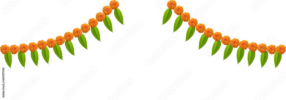 marigold with leaves decoration on white background for Indian festival poster - obrazy, fototapety, plakaty 
