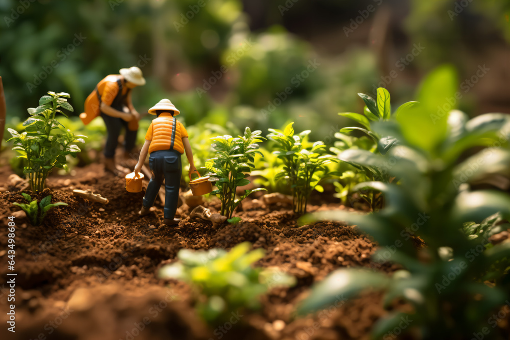 Fototapeta premium Miniatures adventuring inside a vegetable forest