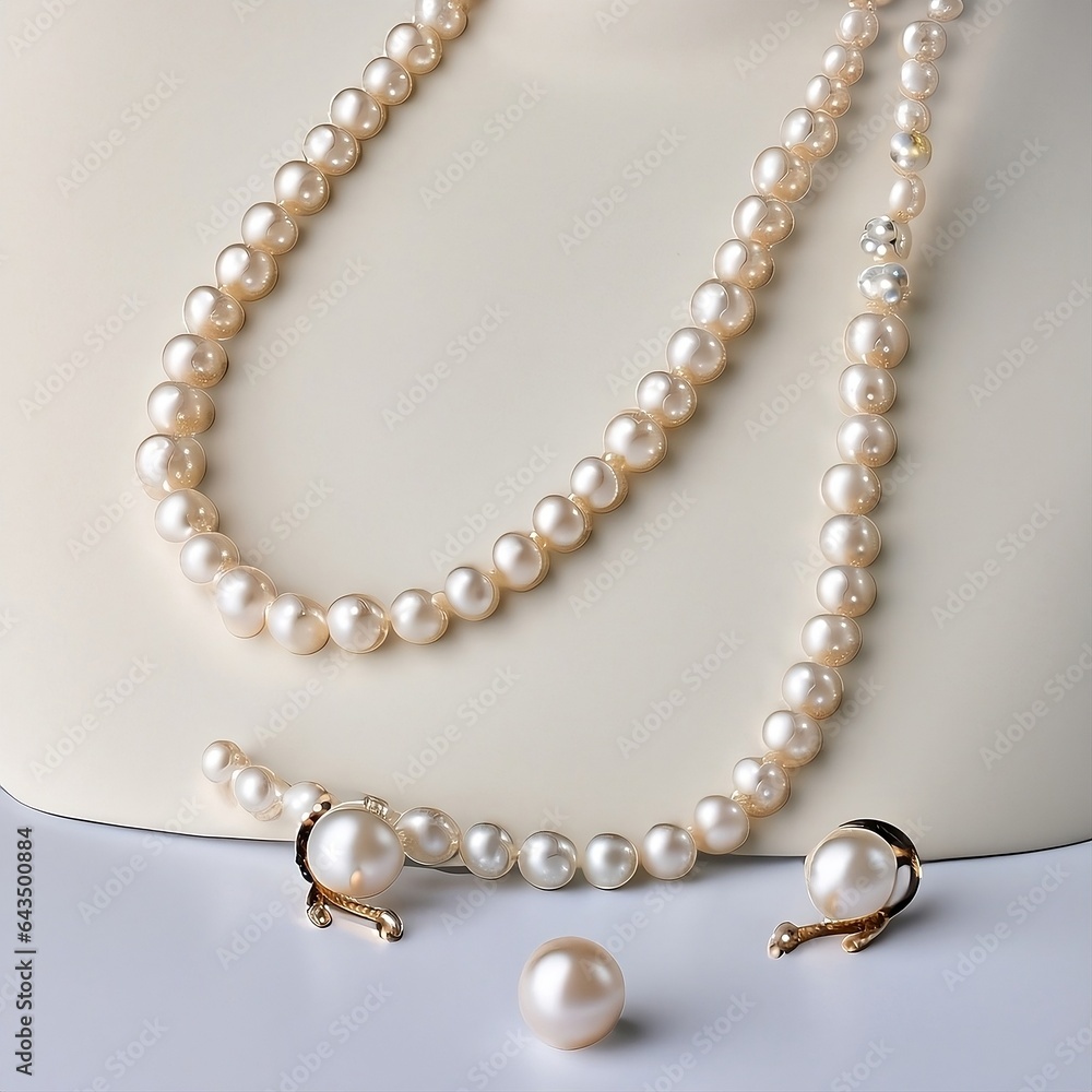 Elegant Pearl Necklace and Earrings Set Displayed on a Neutral Background Ideal for Luxury Jewelry Branding and Fashion Design Elegant Pearl Necklace and Earrings Set Displayed on a Neutral Background Ideal for Luxury Jewelry Branding and Fashion Design