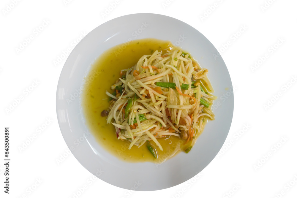 Thai papaya salad on a white plate