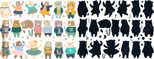 set of bears character   cartoon in flat style on white background vector