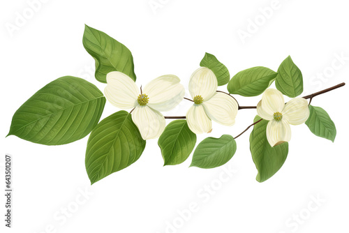 Beautiful green dogwood leaves isolated on transparent background - high quality PNG for design and decoration photo