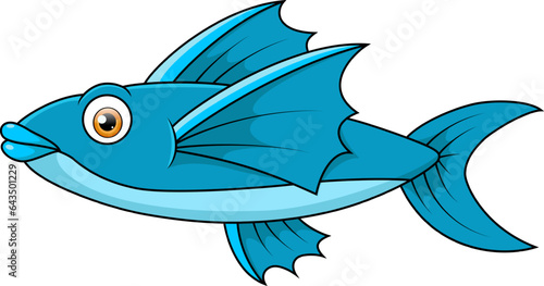 Cute flying fish cartoon on white background