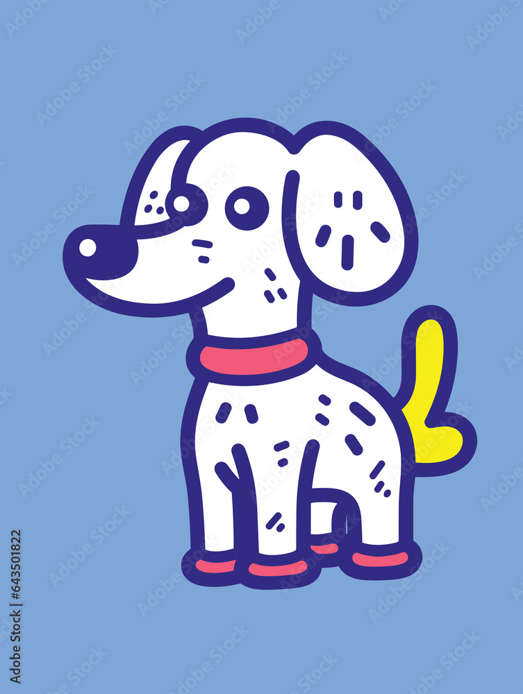 A funny-looking dog with a pink collar and pink feet, yellow tail, and dark blue outline. A funny-looking dog with a pink collar and pink feet, yellow tail, and dark blue outline.