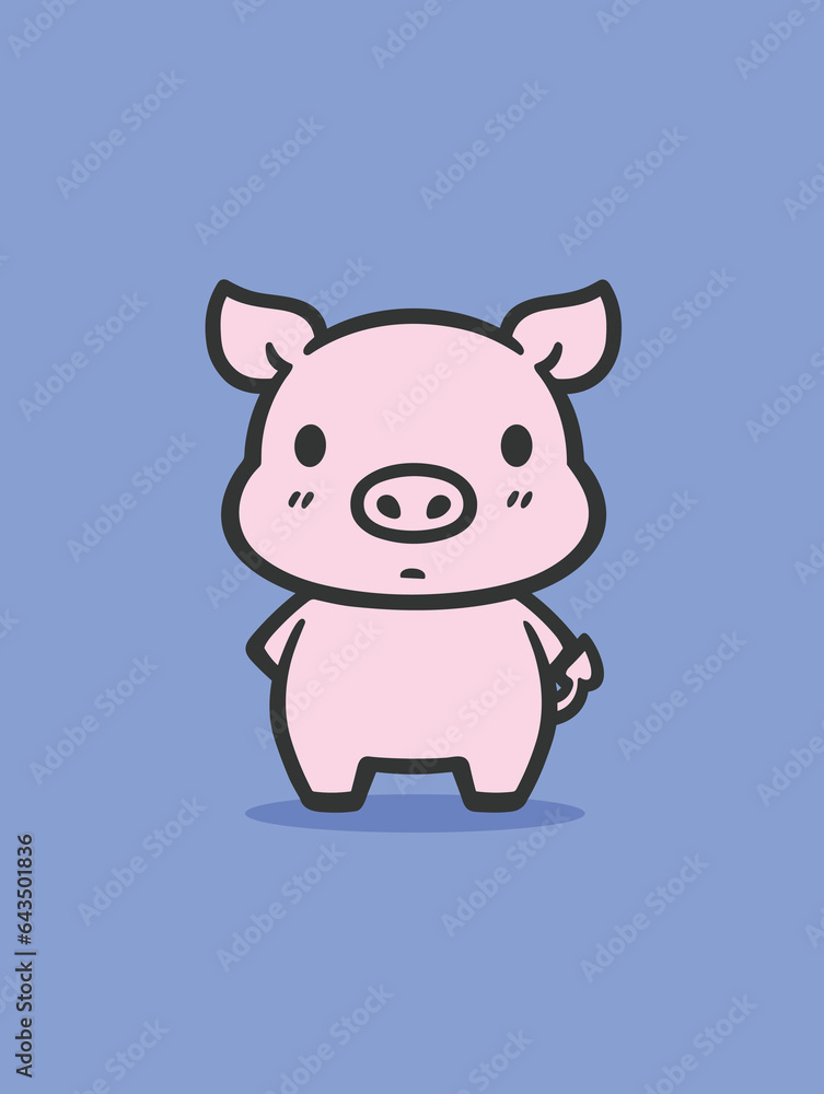 Simple illustrated pink pig outline. Blue background. Sharpie illustration. Simple illustrated pink pig outline. Blue background. Sharpie illustration.