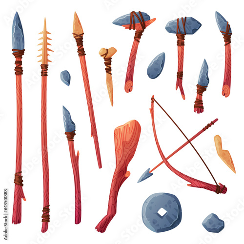 Primal Stone Age Tools and Weapon Vector Set