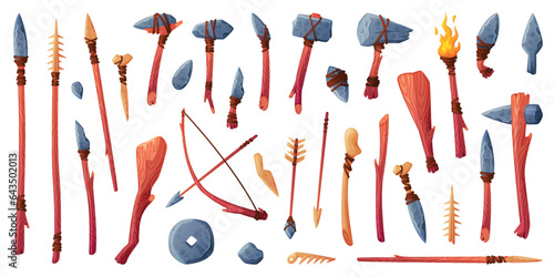 Primal Stone Age Tools and Weapon Vector Set