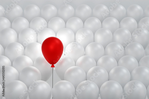 Red balloon floating higher than group of white balloon  leader  creative  different  thinking  idea  3D rendering.
