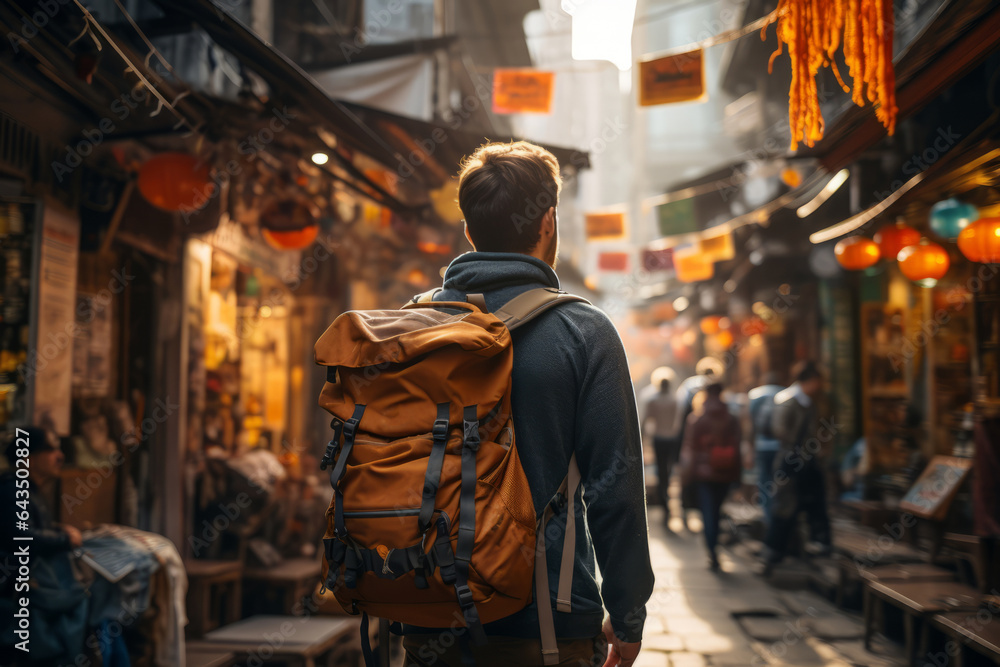 Backpacker Navigating The Bustling Streets, Generative AI 