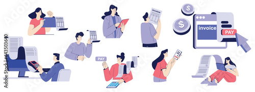 Bill Pay with People Character Make Payment with Electronic Receipt Vector Set