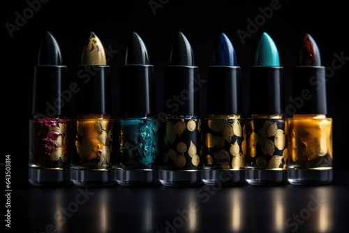 A collection of lipsticks on dark background photo