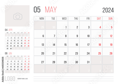 Calendar 2024 planner corporate template design - May month © Deno