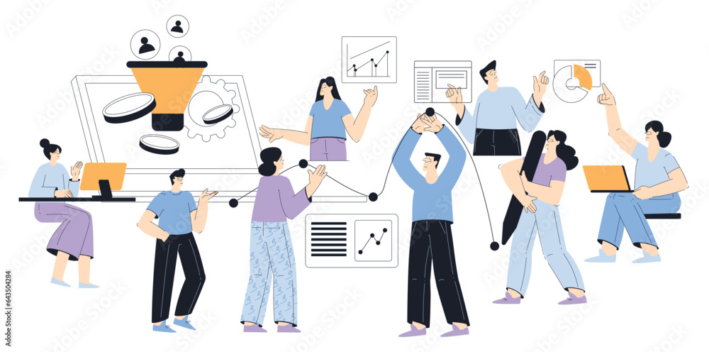 Business People Characters Engaged in Working Process Vector Illustration Business People Characters Engaged in Working Process Vector Illustration