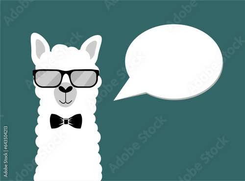 Alpaca with bubble text on green background