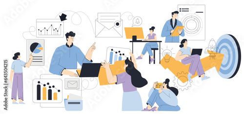 Business People Characters Engaged in Working Process Vector Illustration