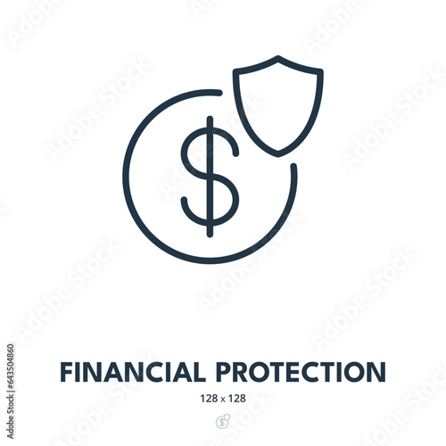 Financial Protection Icon. Security, Insurance, Banking. Editable Stroke. Simple Vector Icon