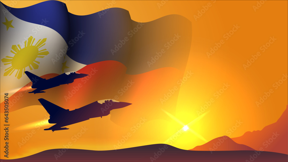 fighter jet plane with philippines waving flag background design with
