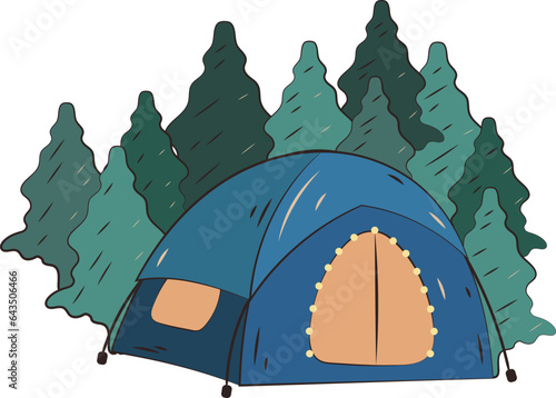 Camping Tent and Tree Illustration Graphic Element Art Card