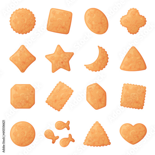 Crunchy Cracker Cookies as Dry Baked Flour Biscuit Vector Set