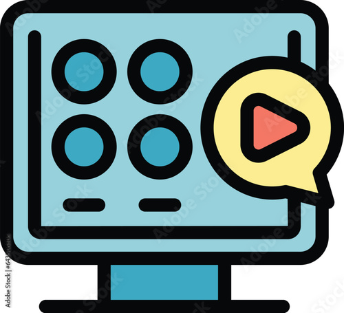 Video play box icon outline vector. Wifi tv. Home remote color flat
