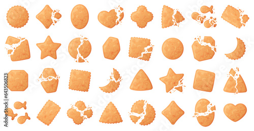 Crunchy Cracker Cookies as Dry Baked Flour Biscuit Vector Set