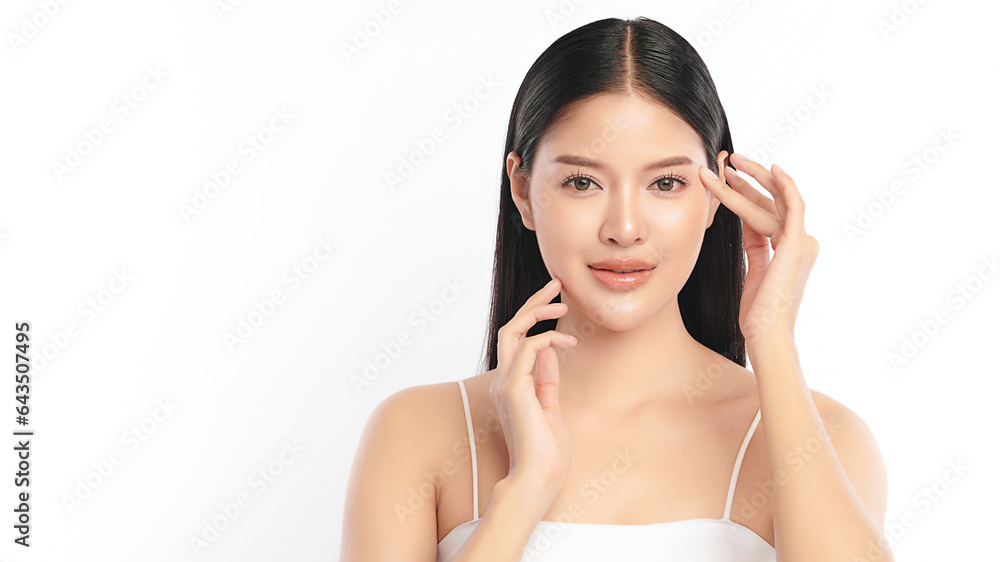 Beautiful young asian woman with clean fresh skin on white background, Face care, Facial treatment, Cosmetology, beauty and spa, Asian women portrait. Beautiful young asian woman with clean fresh skin on white background, Face care, Facial treatment, Cosmetology, beauty and spa, Asian women portrait.