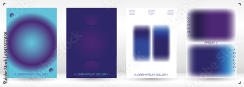 Futuristic Background Set with Gradient Mesh Holographic Shapes. Vector Template Design for your Business. Minimal Print Set in Purple Blue Colors for Your Identity Style.