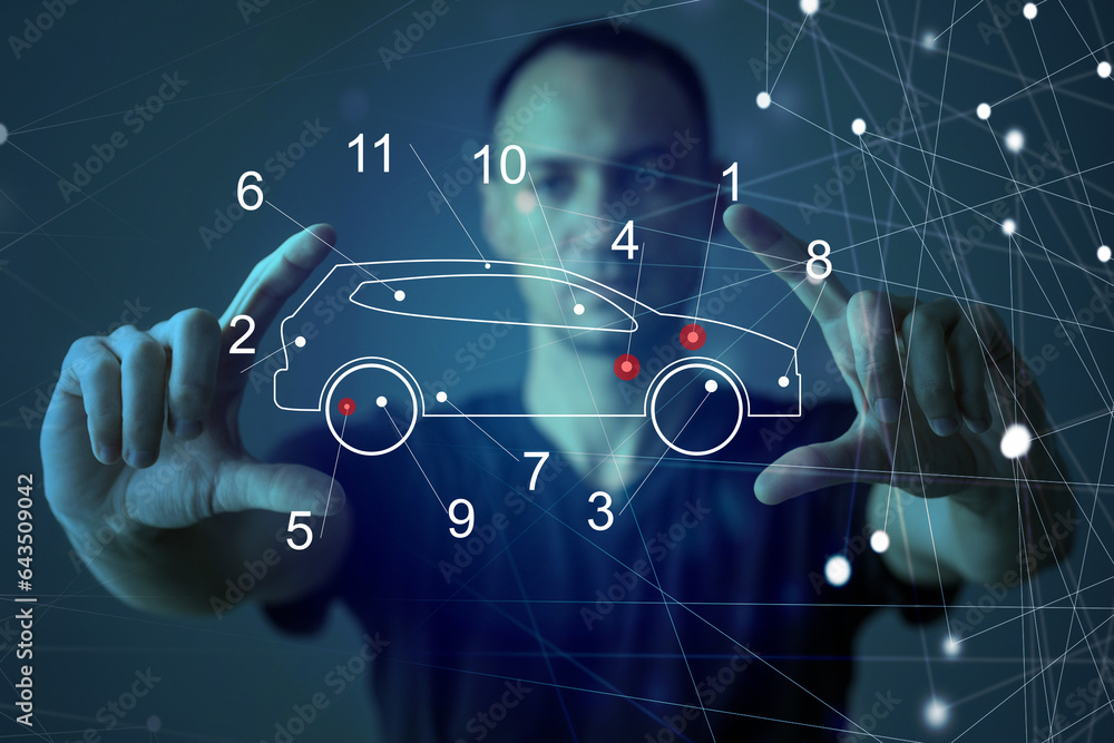 Choosing an electric vehicle. electric car choice. pointing at symbol