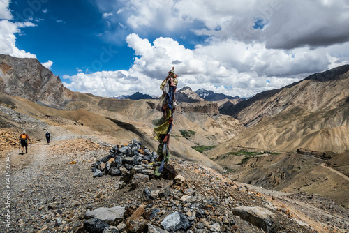 Mani stone on top of the Barmi La Pass, Zanskar Range, Ladakh, Jammu & Kashmir, India