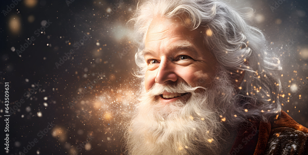 santa claus in the night glossy light in winter lighting  snowfall weather 