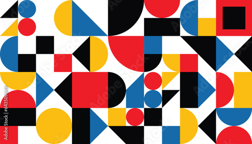 Abstract geometric pattern design background vector. Wallpaper design with geometric shapes, circle, square, triangle. Modern and trendy illustration perfect for decor, cover, print, banner.