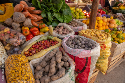 Different types of potatoes at the Maimara Municipal Market in the province of Jujuy in Argentina on June 8, 2023