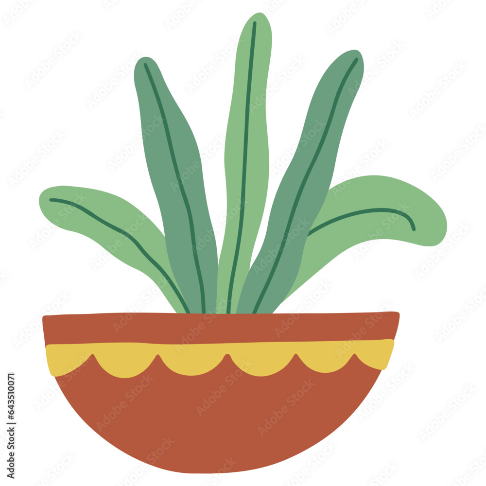 Tropical indoor plant in a pot. Scandinavian cozy home decor. Flat vector cartoon illustration on white background. Tropical indoor plant in a pot. Scandinavian cozy home decor. Flat vector cartoon illustration on white background.
