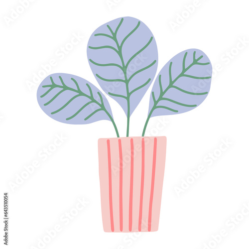 Tropical indoor plant in a pot. Scandinavian cozy home decor. Flat vector cartoon illustration on white background.