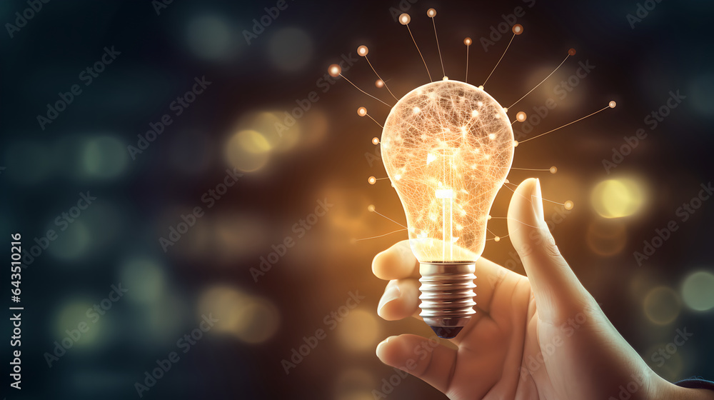 Hand holding glowing light bulb with sparkling light, Creative idea ...