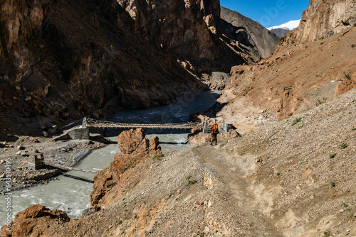 Traditional bridge across the Tsarab Chu River, Phugtal, (Phuktal) Zanskar, Ladakh, India