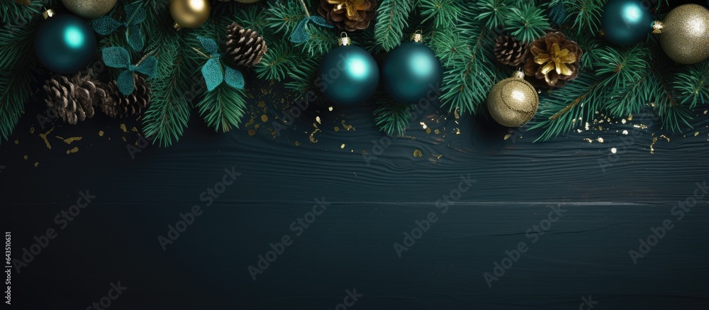 Decorated tree with empty area surrounded by green Christmas items