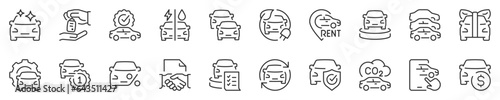 Car dealership, thin line icon set. Symbol collection in transparent background. Editable vector stroke. 512x512 Pixel Perfect.