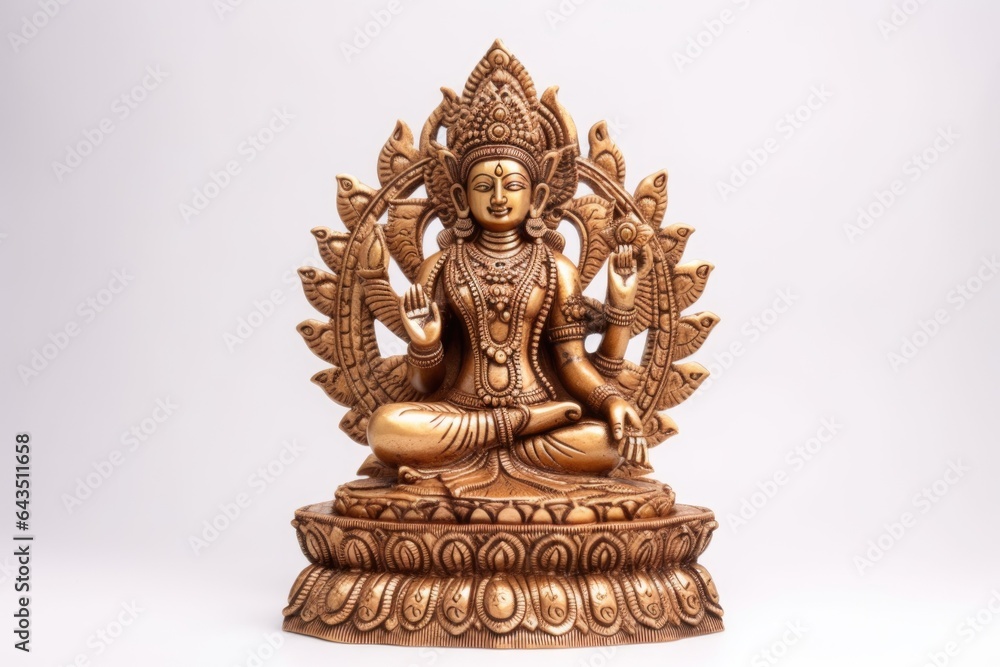 Golden statue of hindu goddess laxmi for prosperity on white surface Golden statue of hindu goddess laxmi for prosperity on white surface