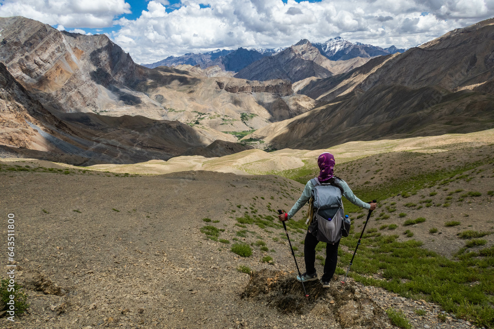 Trekking into the Lingshed Valley on the classic trans-Zanskar trek, Ladakh, India
