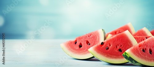 Fresh watermelon pieces on ...