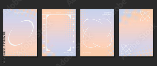 Idol lover posters set. Cute gradient holographic background vector with vibrant colors, sparkle, border, dot halftone. Y2k trendy wallpaper design for social media, cards, banner, flyer, brochure.