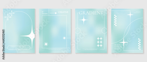 Idol lover posters set. Cute gradient holographic background vector with vibrant colors, sparkle, arrow, border. Y2k trendy wallpaper design for social media, cards, banner, flyer, brochure.