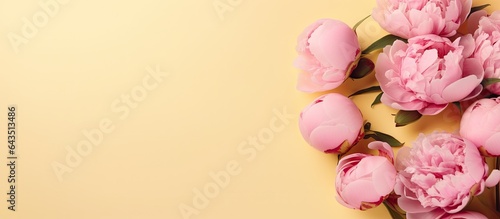 Pink peonies on yellow pape...