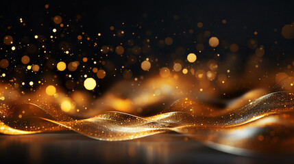 Golden bokeh background with light spots, golden starlight particle background